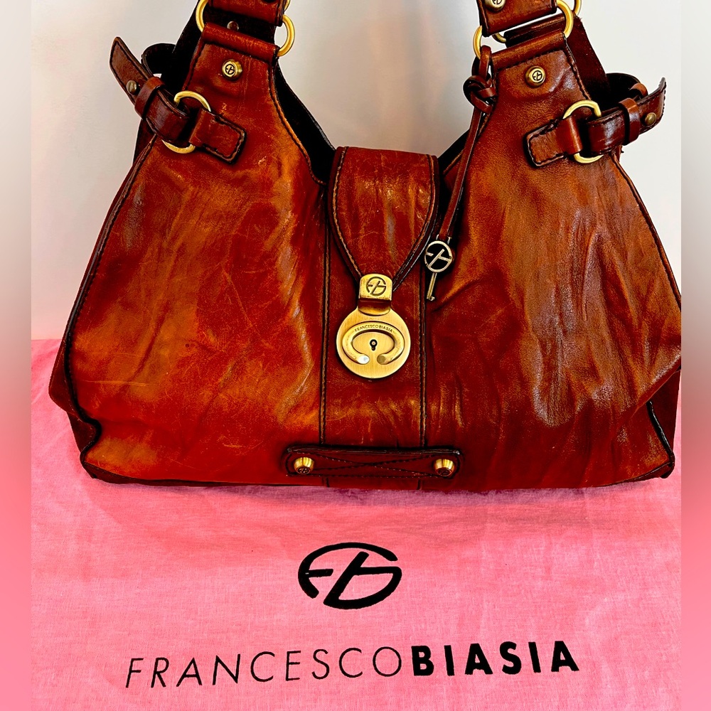 FRANCESCO BIASIA Brown Leather Hobo Shoulder Bag